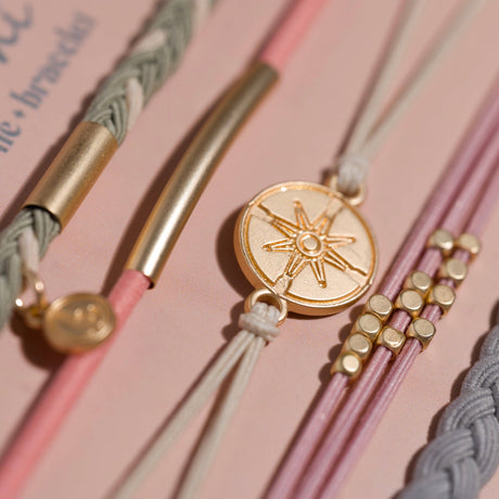 Explore Gold Compass Charm Hair Tie Bracelet Set