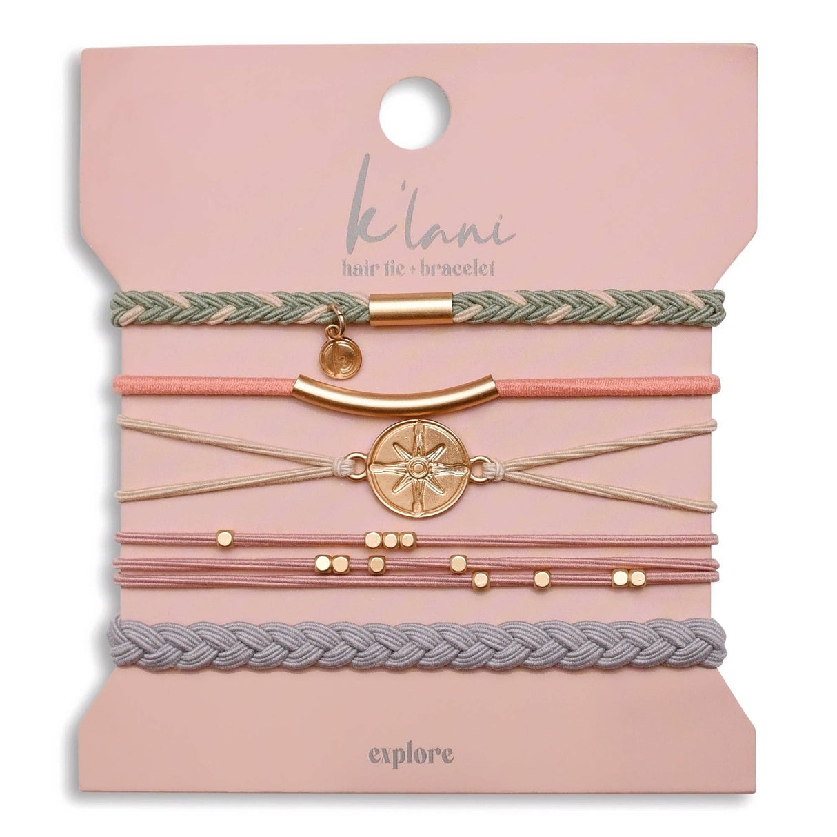 Explore Gold Compass Charm Hair Tie Bracelet Set