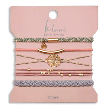 Explore Gold Compass Charm Hair Tie Bracelet Set