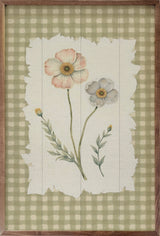 Gingham Flower Print Wood Art