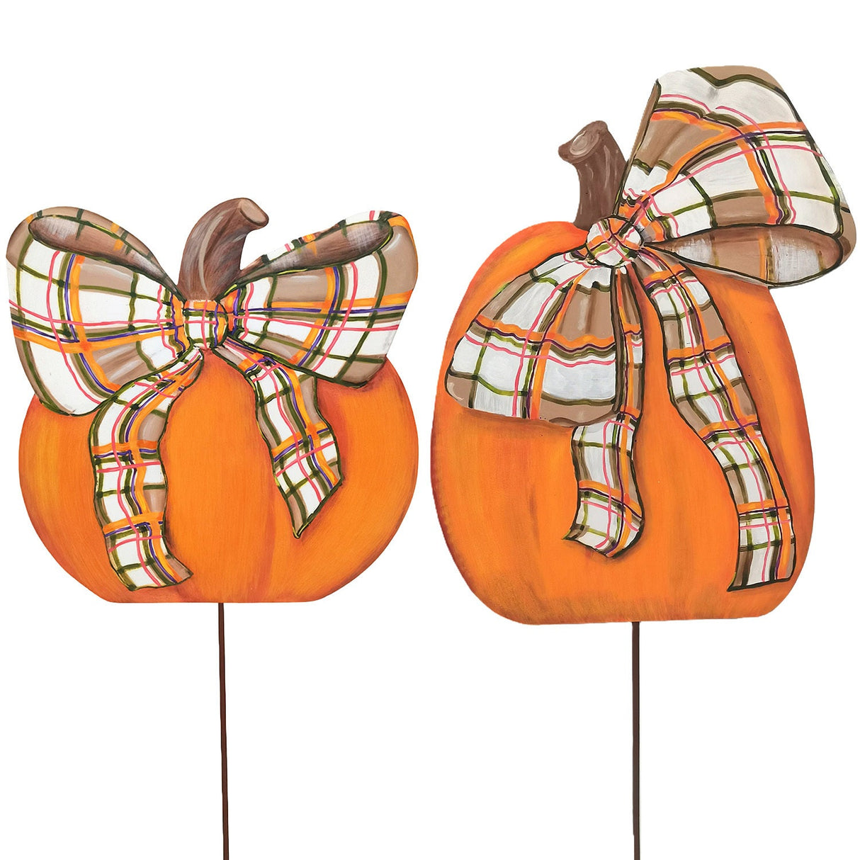 Modern Plaid Pumpkin Garden Stake