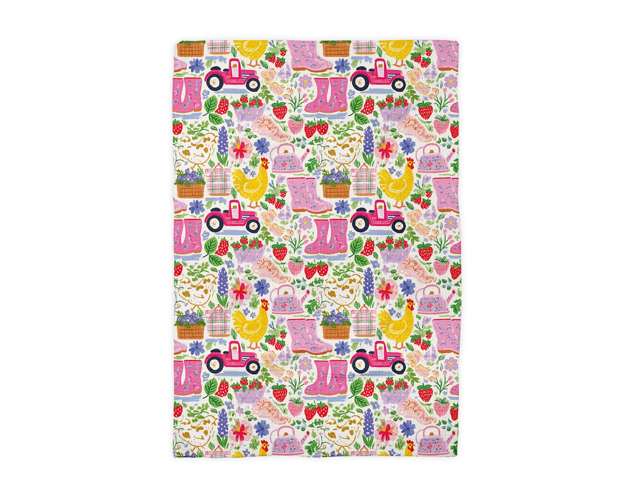 Chicken Spring Garden Tea Towel