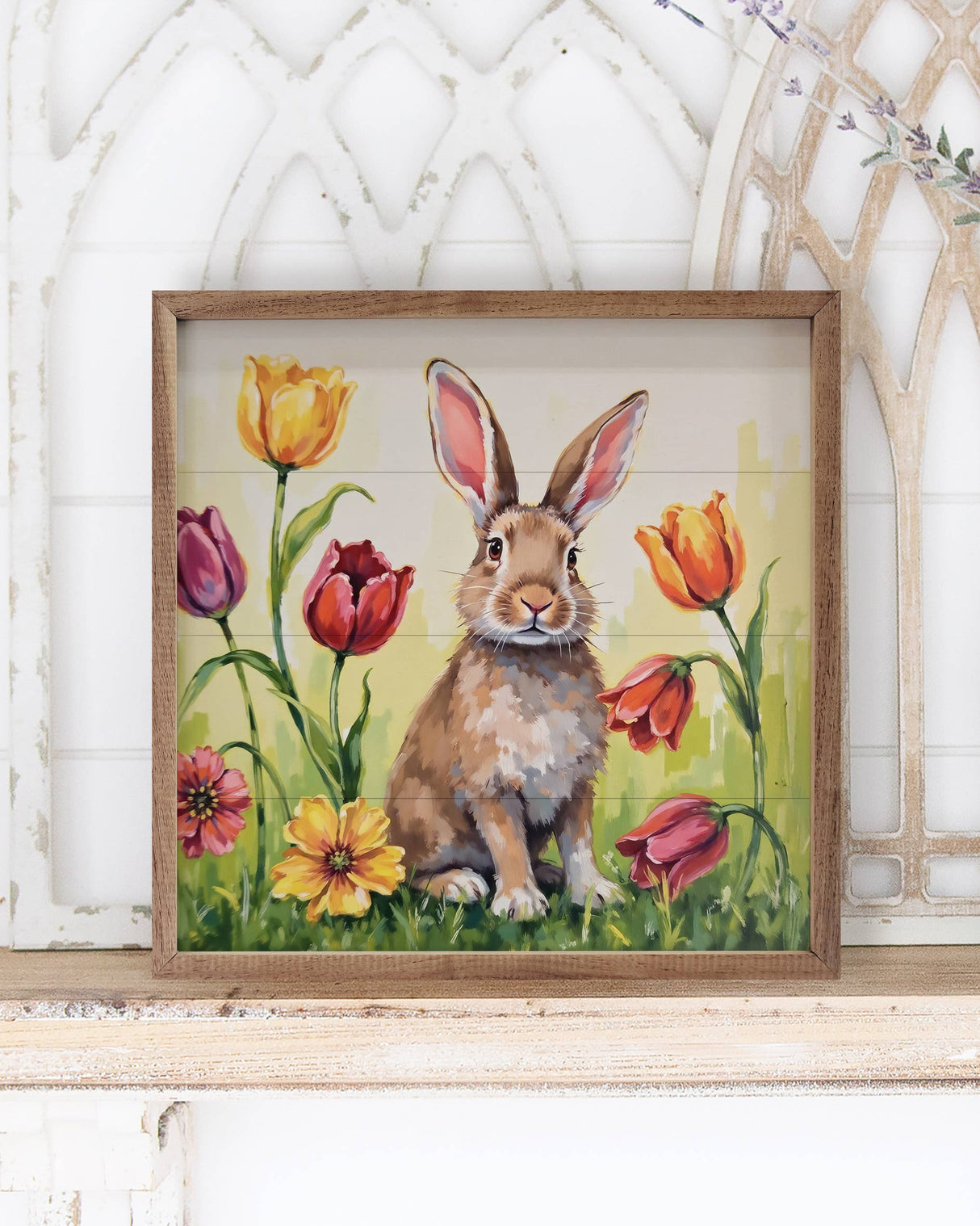 12" Brown Bunny In Tulips