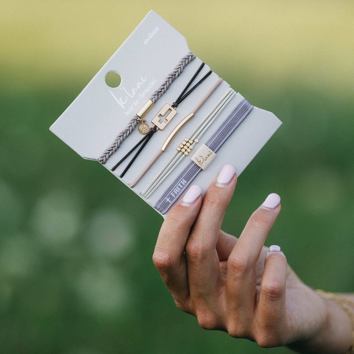 Faith Warm Neutrals & Gold Cross Hair Tie Bracelet Set