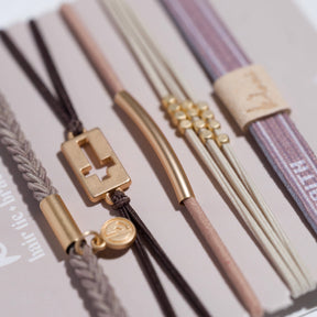 Faith Warm Neutrals & Gold Cross Hair Tie Bracelet Set