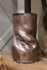 Iridescent Brown Stoneware Organic Shaped Vase
