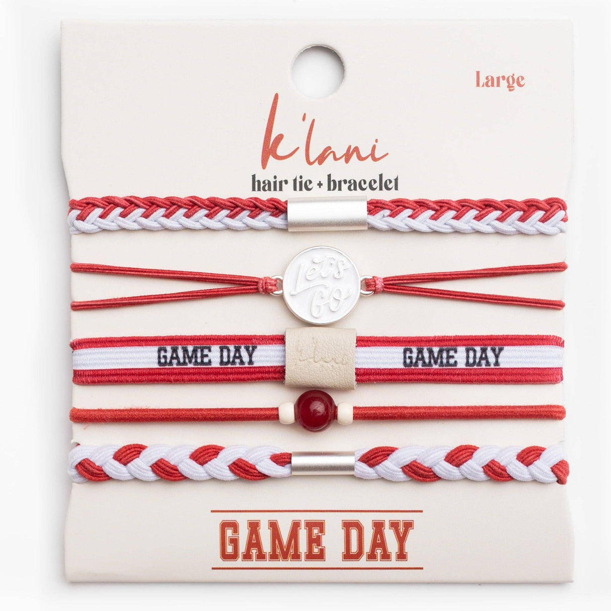 Game Day Crimson & White Hair Tie Bracelet Set