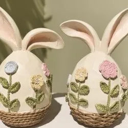 Flower Stitch Resin Bunny Egg Set of 2