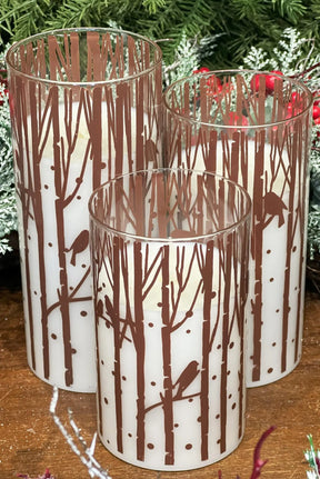 Birch Glass Pillar Candle Set of 3