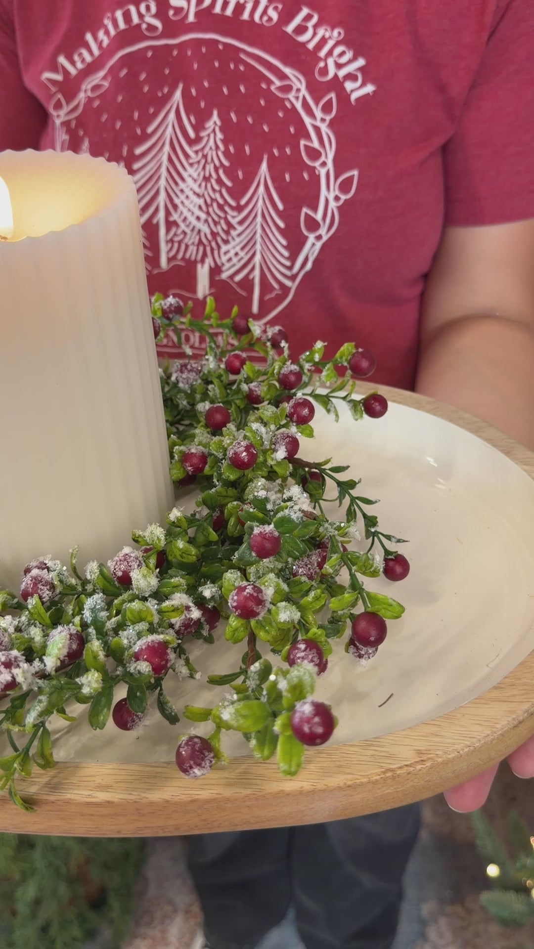14" Red Snowed Berry Candle Ring