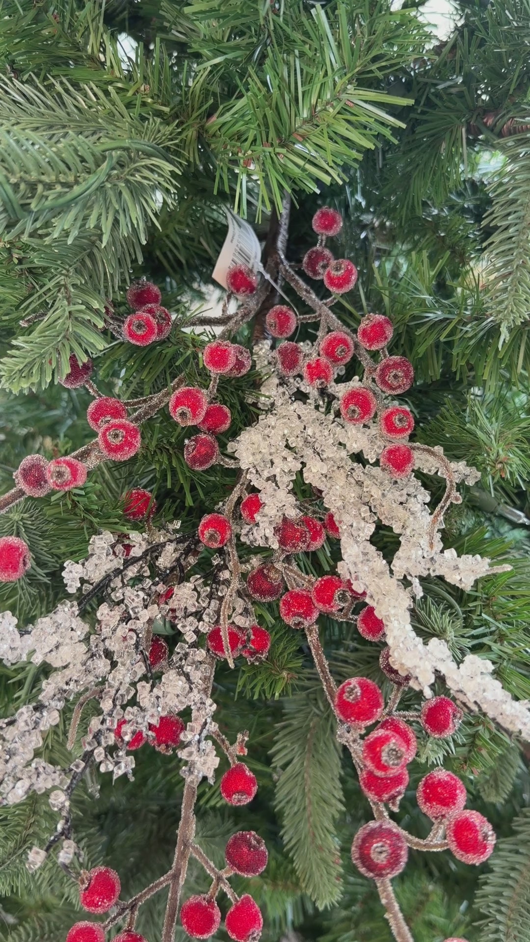 Red Natural Iced Berry Branch Spray