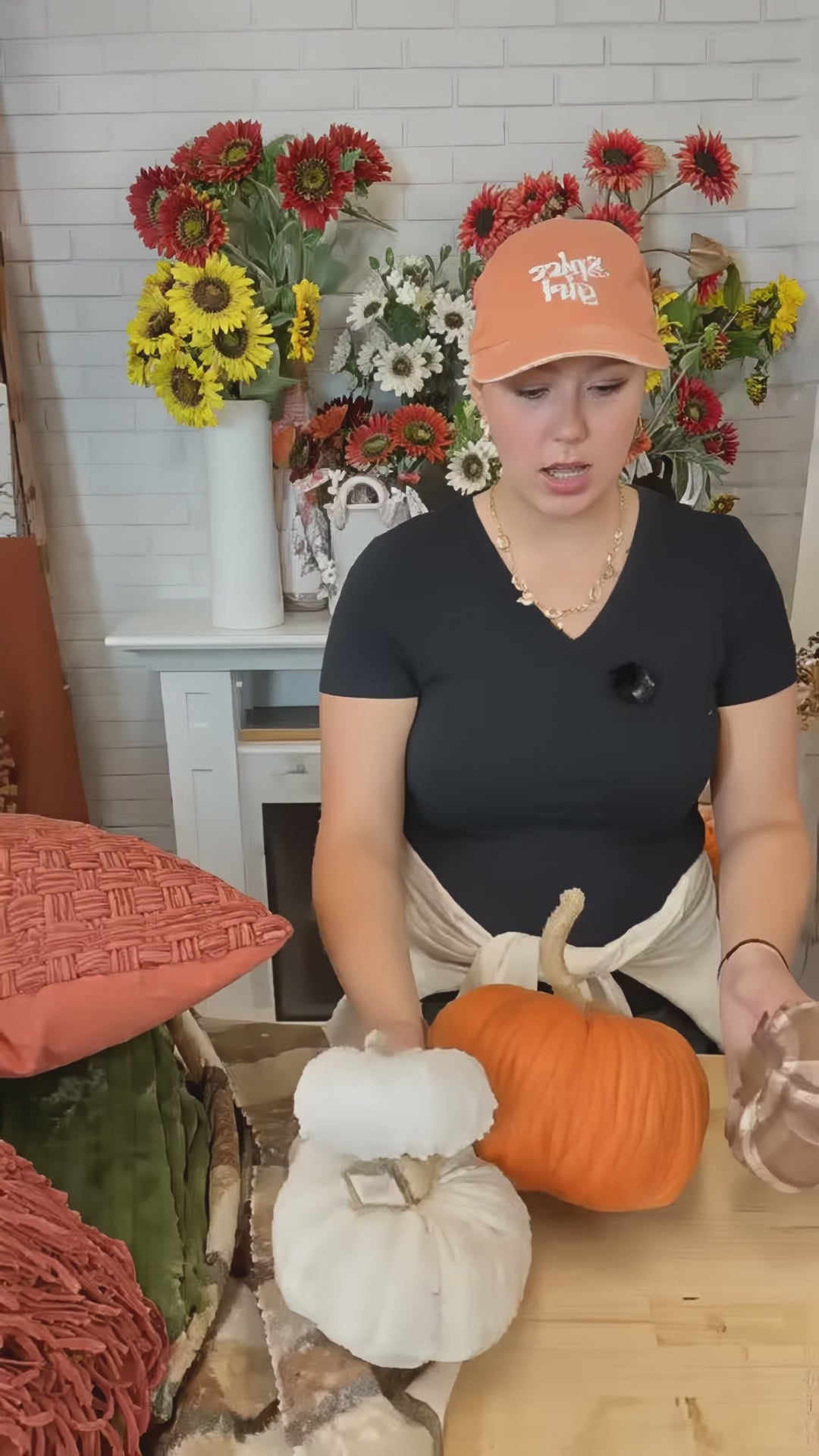 Orange Wool Pumpkin with Jute Wrapped Stem