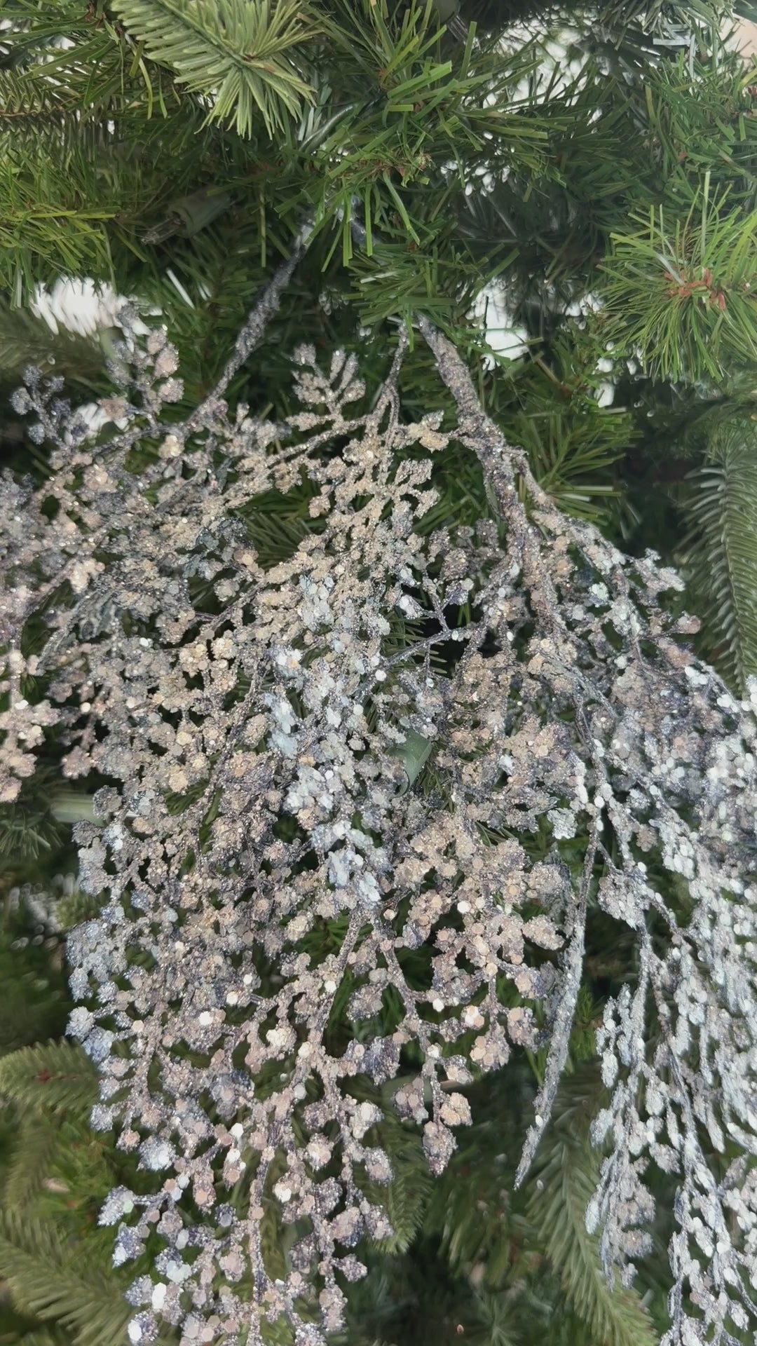 Blue Silver Glittered Maidenhair Bendy Spray