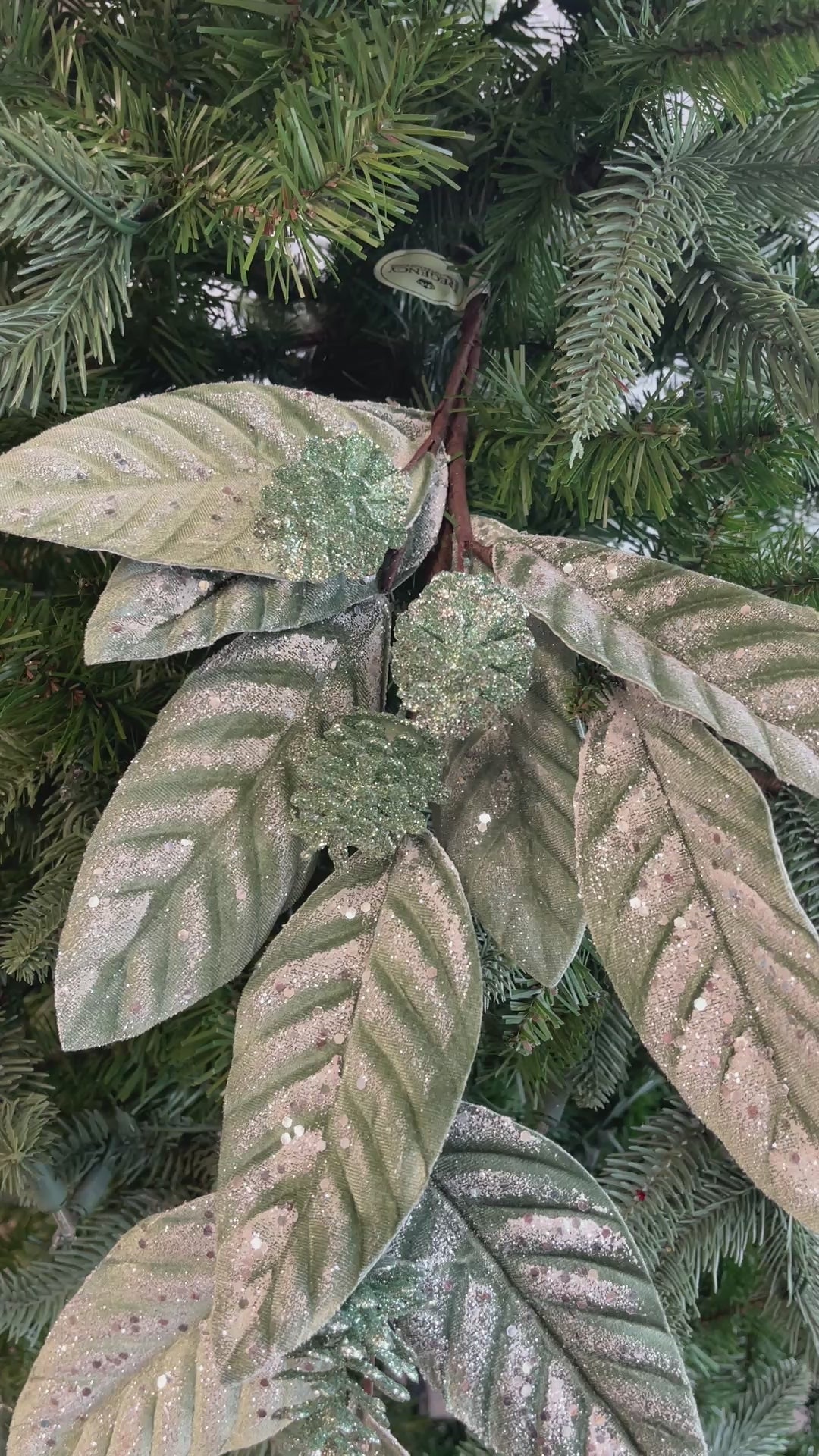 Green Velvet Glitter Cone Leaf Spray