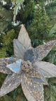 Silver Blue Glitter Sequin Velvet Poinsettia Stem