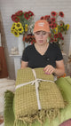 Olive Green Woven Chenille Waffle Weave Throw