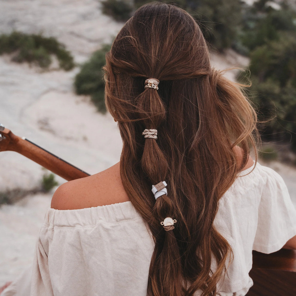 Rise Cream and Tan Hair Tie Bracelet Set