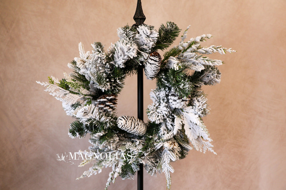 14" Snow Dusted Pine Candle Ring