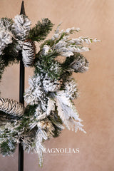 14" Snow Dusted Pine Candle Ring