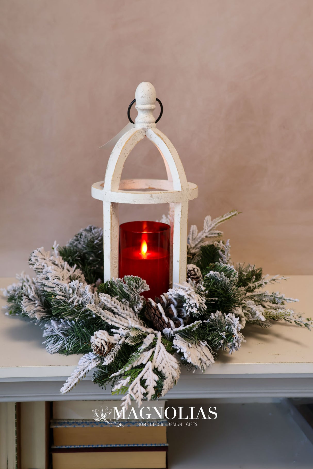 14" Snow Dusted Pine Candle Ring