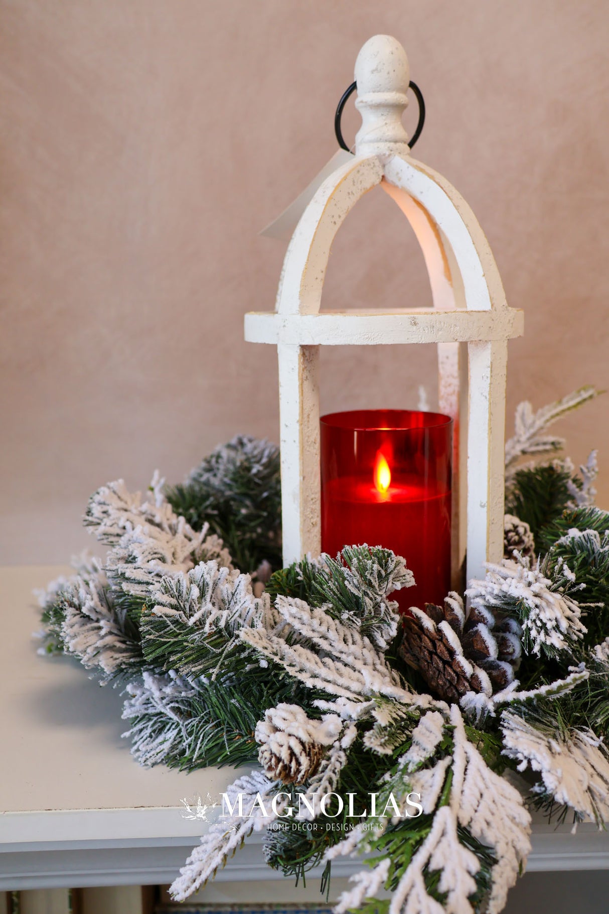 14" Snow Dusted Pine Candle Ring