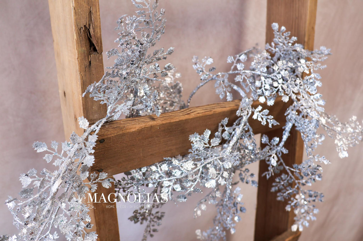 48" Silver Glitter Maidenhair Garland