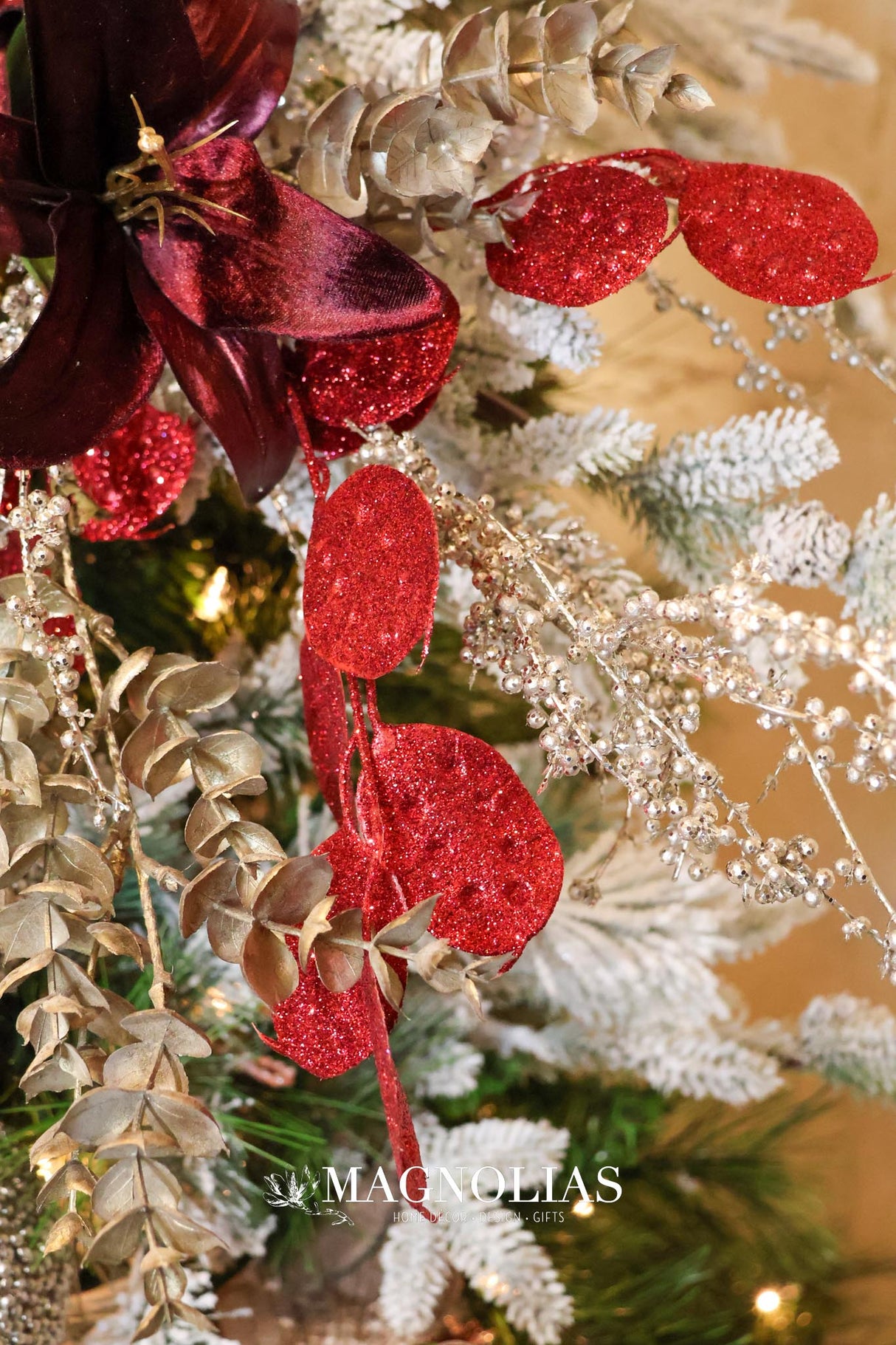Burgundy Glittered Lunaria Spray