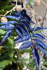 Midnight Blue Glitter Leaf Spray