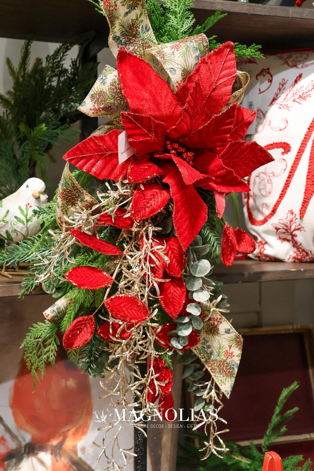 Red Rich Velvet Poinsettia Stem