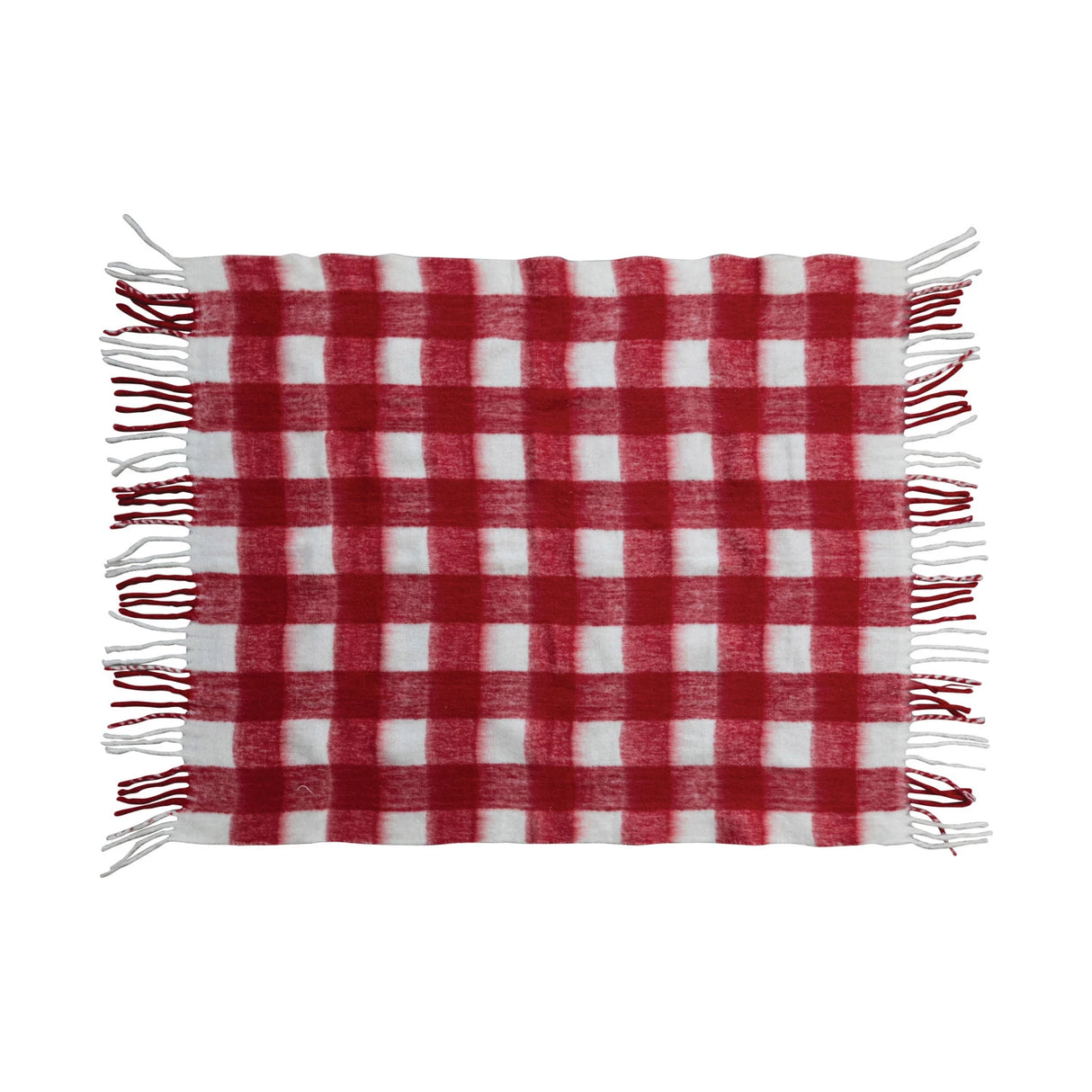 Red & White Plaid Fuzzy Throw Blanket