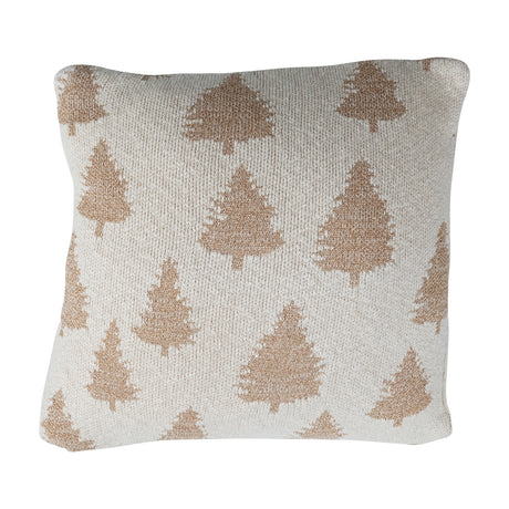 20" Square Cotton Knit Pillow with Trees & Metallic Gold Thread