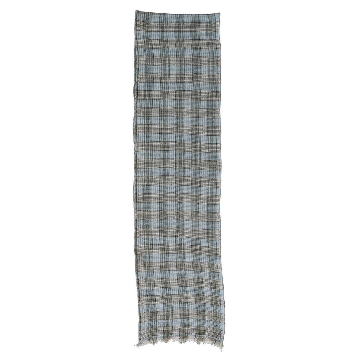 Woven Cotton Double Cloth Table Runner with Frayed Edges Plaid