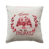 16" Square Cotton Slub Printed Pillow with Embroidered House Image ©