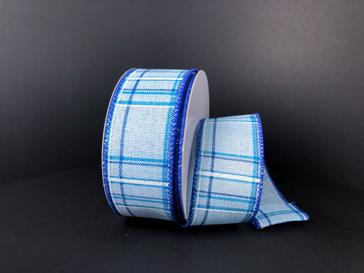 1.5" Blue Cornelia Plaid Ribbon Bolt