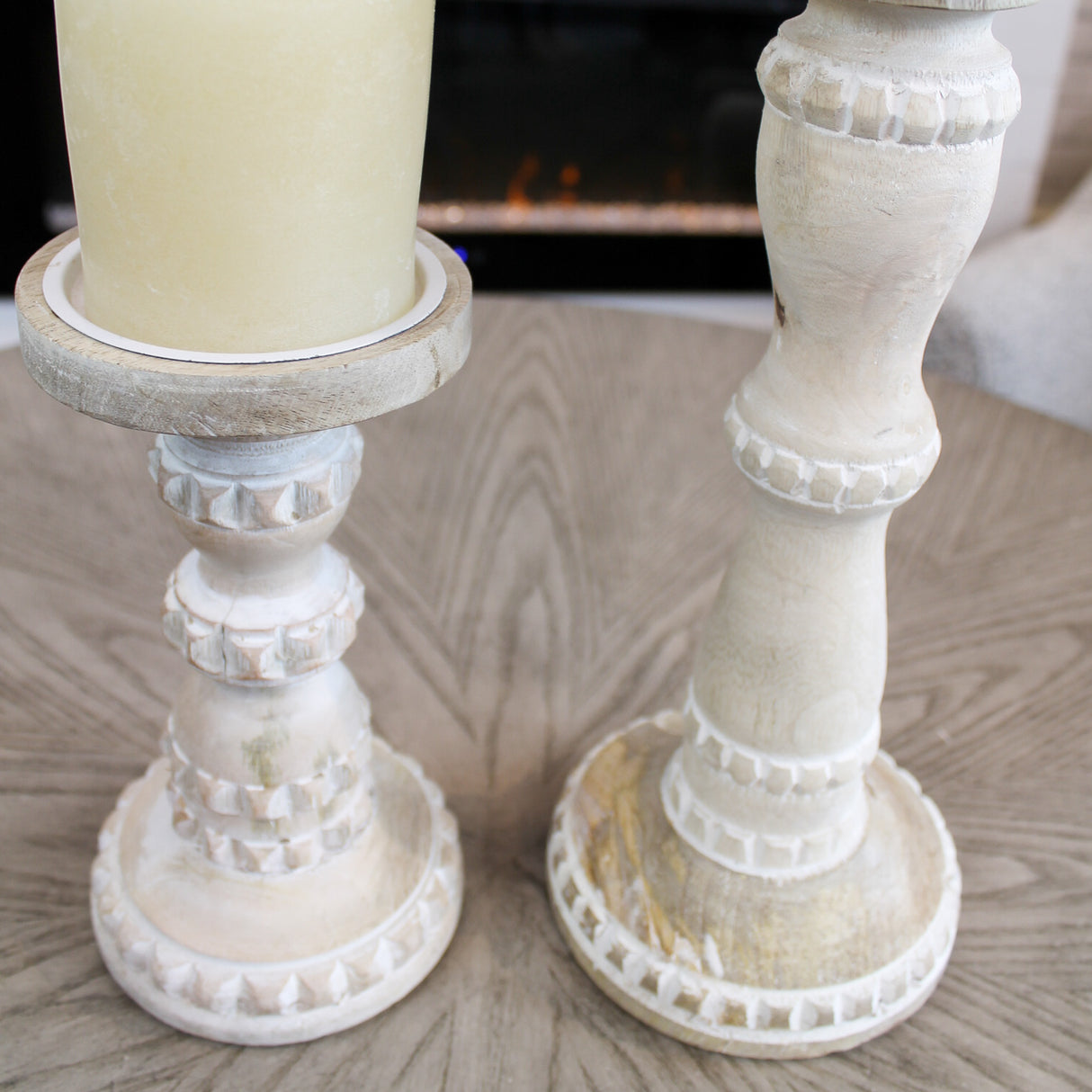 Shirley Wood Bead Candleholder- 2 Sizes