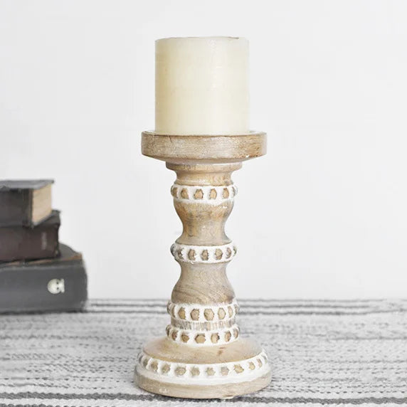 Shirley Wood Bead Candleholder- 2 Sizes