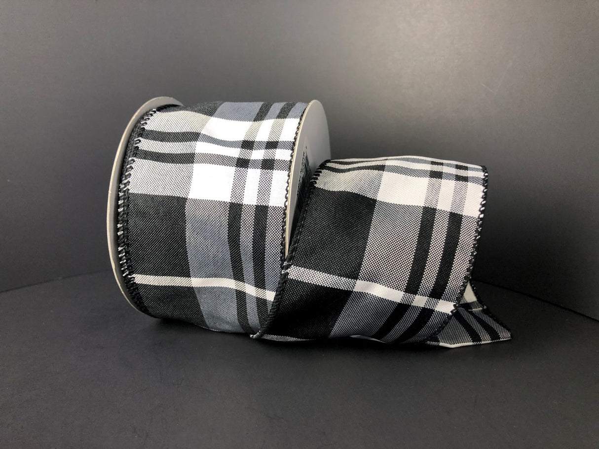 2.5" Classic Black & White Plaid Ribbon Bolt