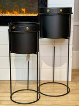 Black Metal Round Planters- 2 Sizes
