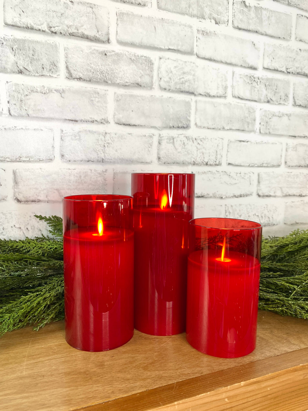 Red Moving LED Glass Candle Set