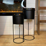 Black Metal Round Planters- 2 Sizes